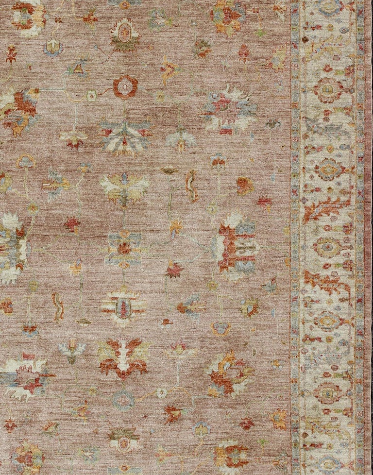 Angora Turkish Oushak Rug in Dusty Pink and Ivory For Sale ...