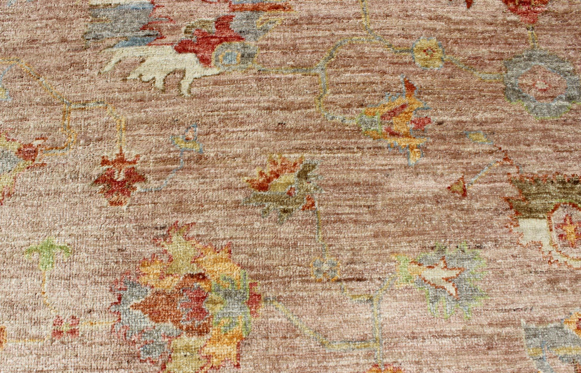 Laine Grand tapis turc Oushak en angora rose poussiéreux de Keivan Woven Arts 11' 8