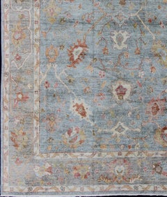 Alfombra Keivan Woven Arts Angora Oushak, Lana Anudada a Mano, Azul Tostado, 9'3 "x12'5".