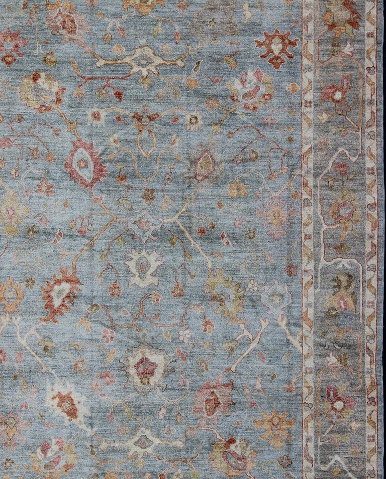 Angora Turkish Oushak Rug in Gray with Hints of Red For Sale at 1stdibs