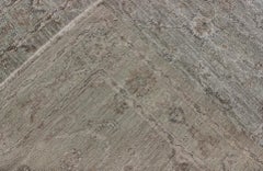 Angora Turkish Oushak Rug in Sage Green and Taupe with Faded Design 4'0 x 5'5