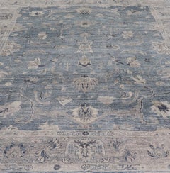 Angora Turkish Oushak Rug in Serene Blues and Soft Greys Keivan Woven Arts