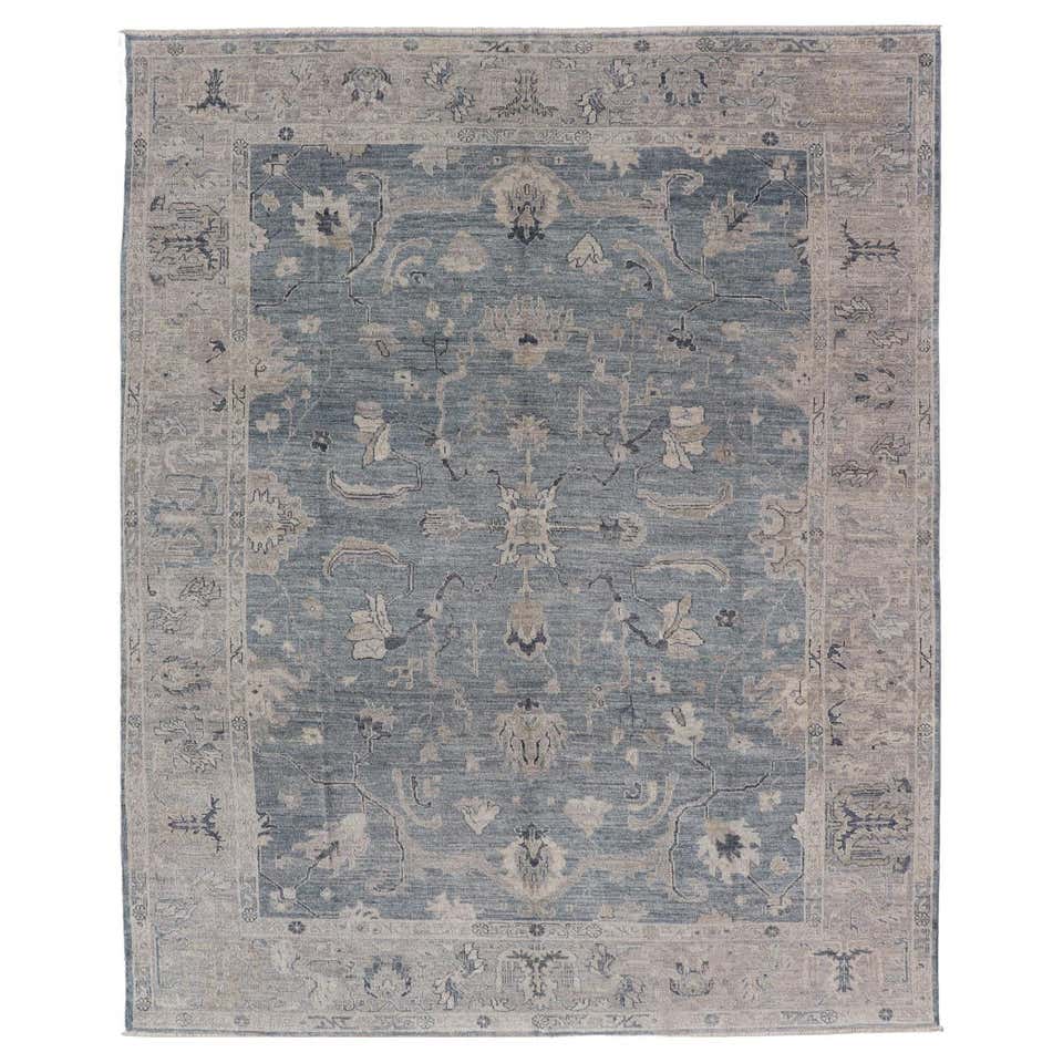 Oushak Rug Patterns Vintage Turkish Oushak Rug with Soft Blues and Cream Geometric Patterns ...