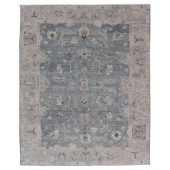 Angora Turkish Oushak Rug in Serene Blues and Soft Greys Keivan Woven Arts