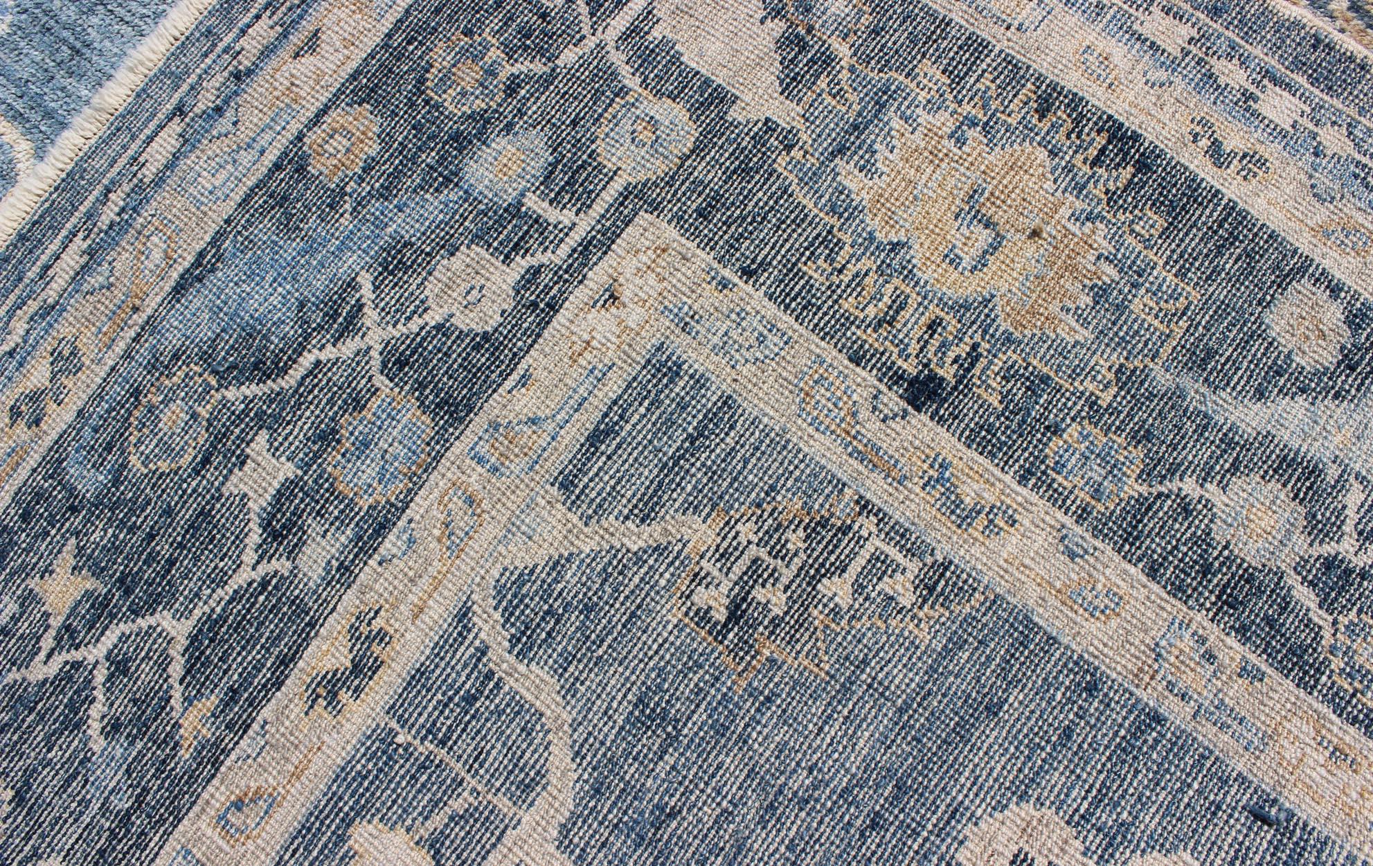 Angora Turkish Oushak Rug in Shades of Blue and Tan 8