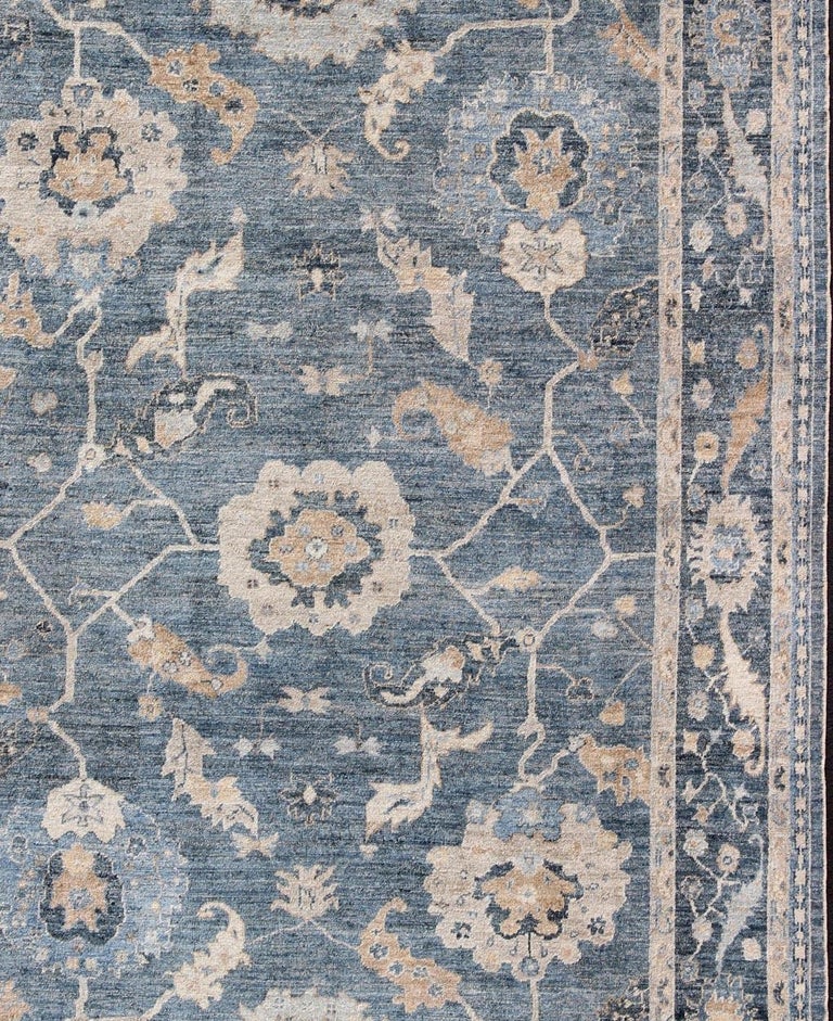 Angora Turkish Oushak Rug in Shades of Blue and Nude For ...