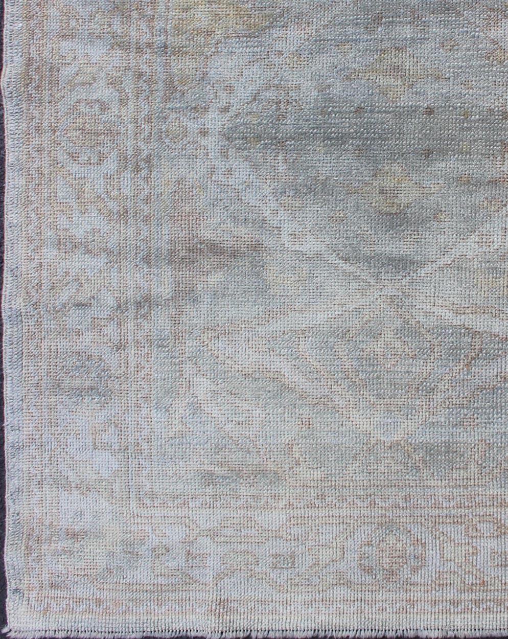 Contemporary Angora Turkish Oushak Rug With Medallion Blue by Keivan Woven Arts  For Sale