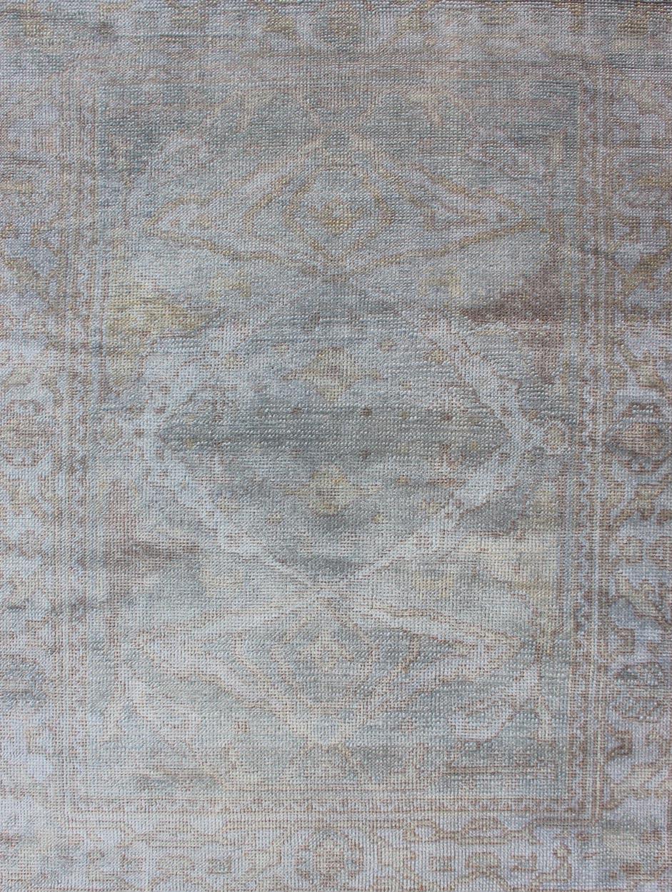 Wool Angora Turkish Oushak Rug With Medallion Blue by Keivan Woven Arts  For Sale