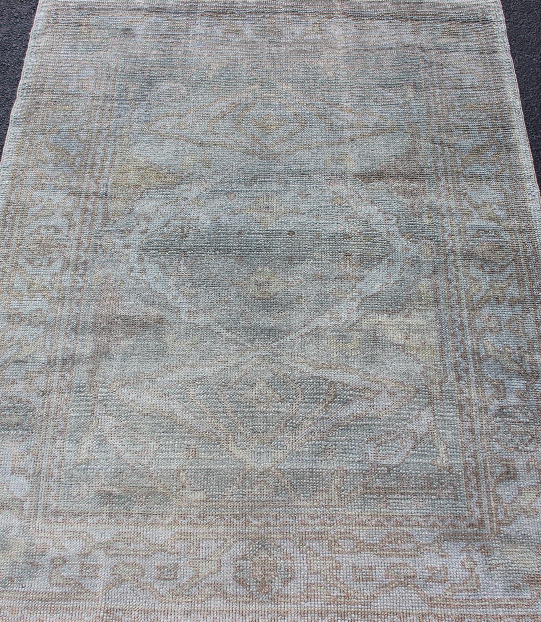 Angora Turkish Oushak Rug With Medallion Blue by Keivan Woven Arts  For Sale 1