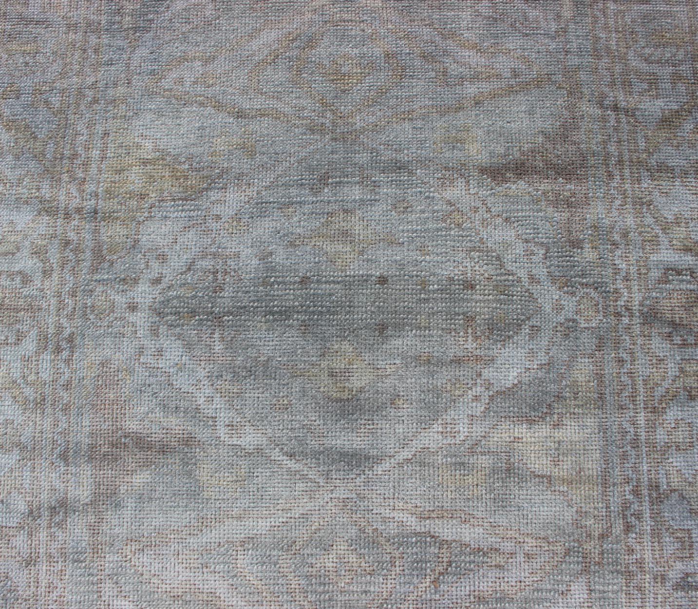 Angora Turkish Oushak Rug With Medallion Blue by Keivan Woven Arts  For Sale 3