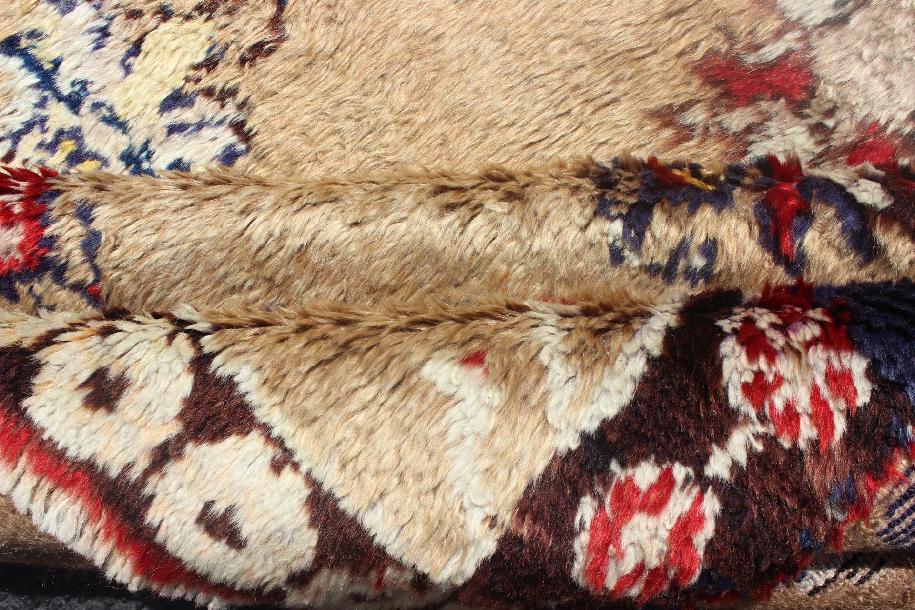 20th Century Angora Turkish Tulu Carpet with Colorful Floral Designs Set on Sand Field For Sale