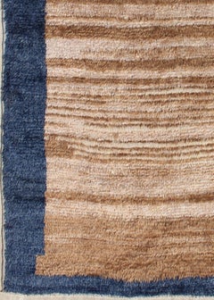 Vintage Turkish Angora Tulu Rug with Textured Cinnamon Field and Deep Indigo