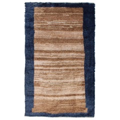 Vintage Angora Turkish Tulu Rug with Solid Field in Shades of Brown and Midnight Blue