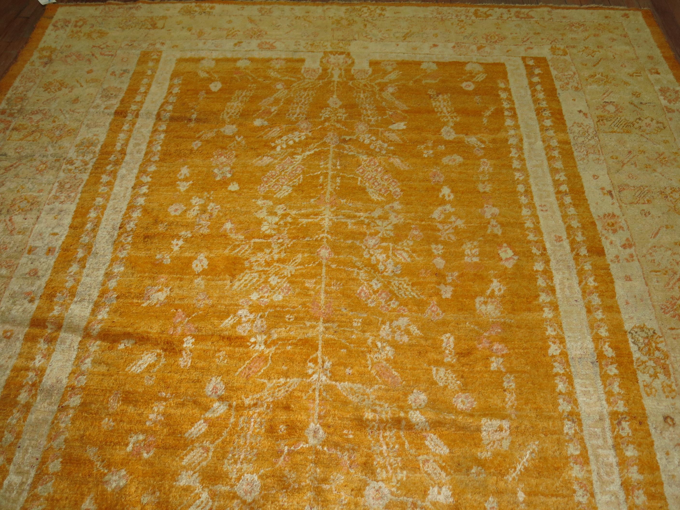 Hand-Woven Angora Wool Oushak Rug For Sale