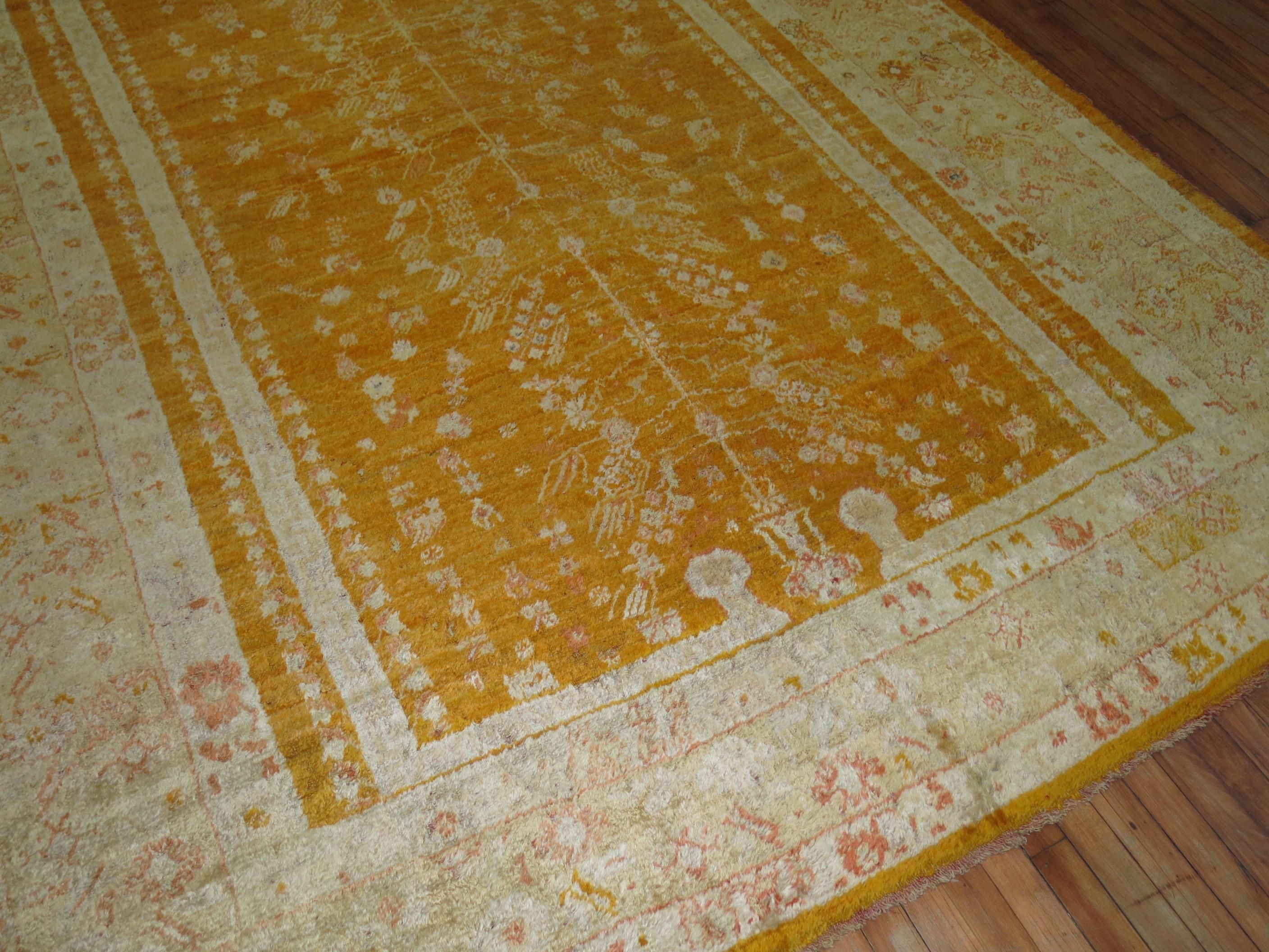 Hand-Woven Angora Wool Oushak Rug For Sale