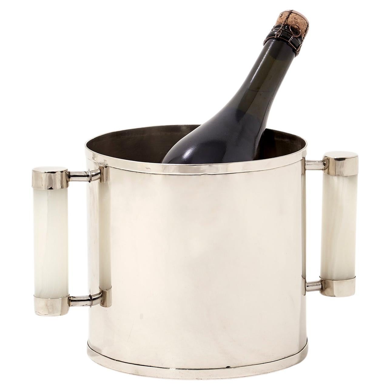 ANGOSTURA Champagnerkübel, Alpaka Silber & Cremefarbener natürlicher Onyx Stein im Angebot