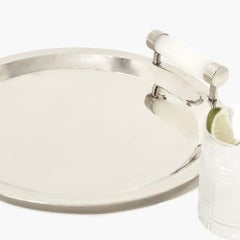 Angostura Medium Tablett, Alpaka Silber & Creme natürlicher Onyx Stein