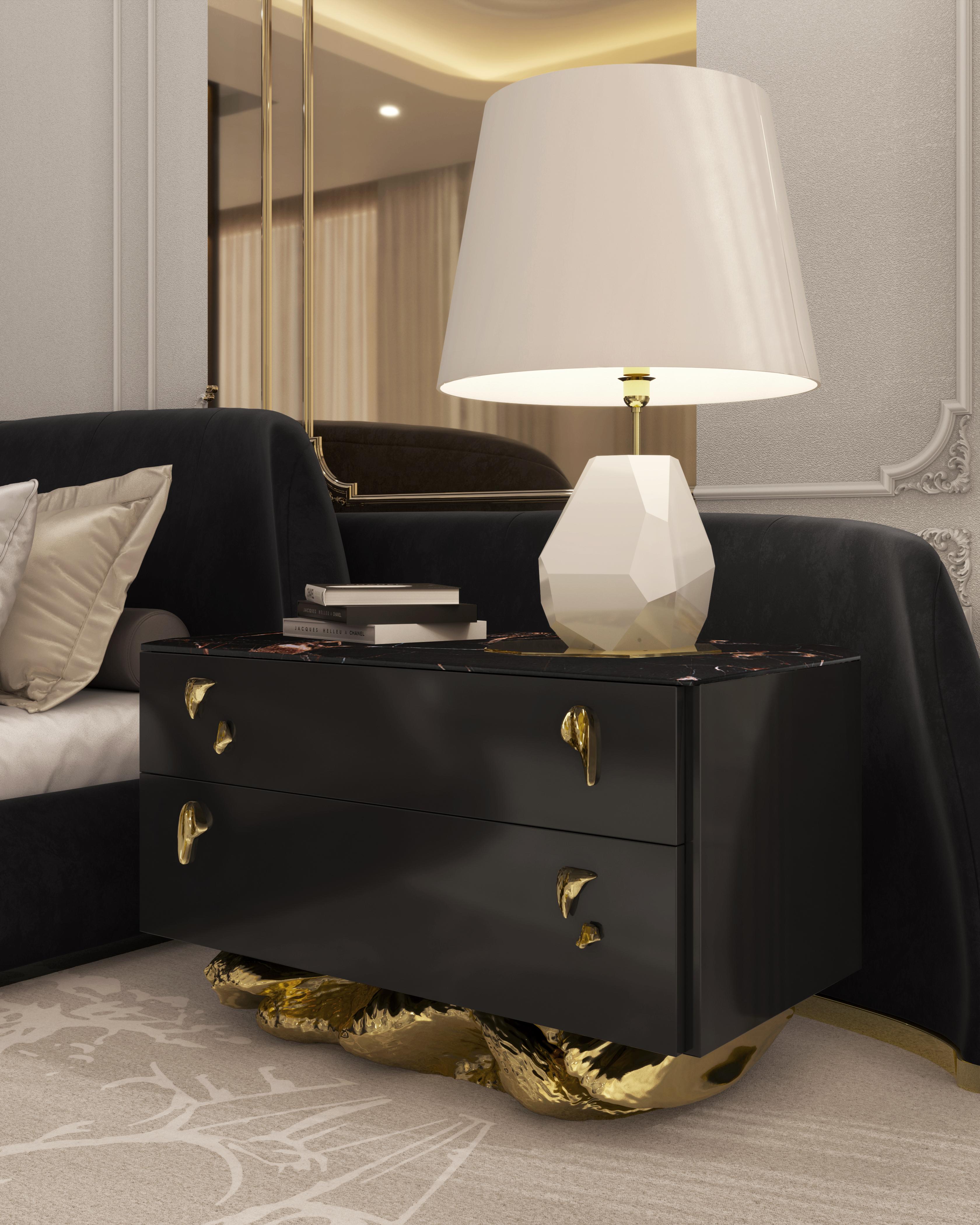 Hand-Carved Angra Big Nightstand - Hand-Crafted Lacquer Wood & Brass - Boca do Lobo For Sale