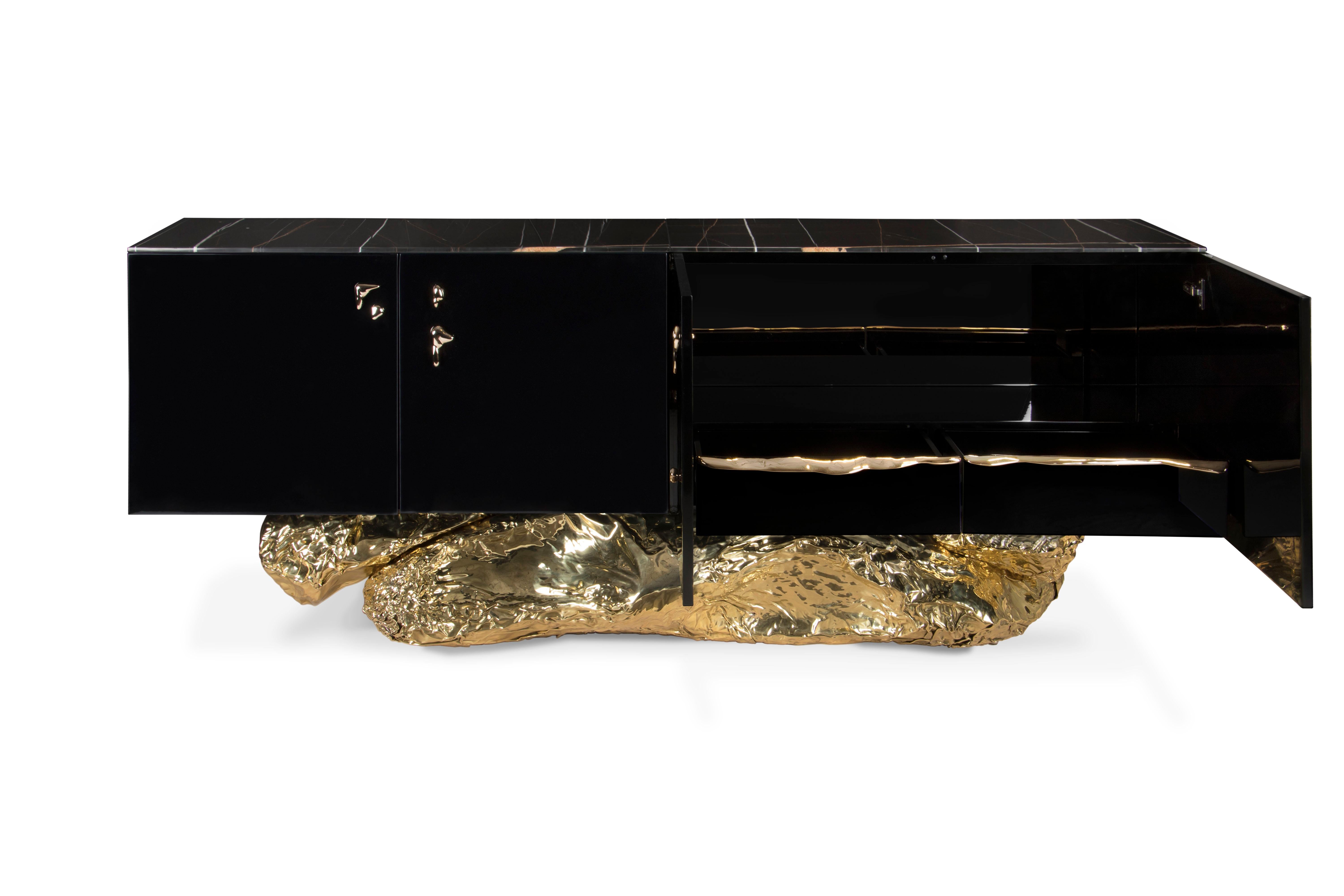 Portuguese Modern Contemporary Angra Black with Brass Base Sideboard by Boca do Lobo For Sale