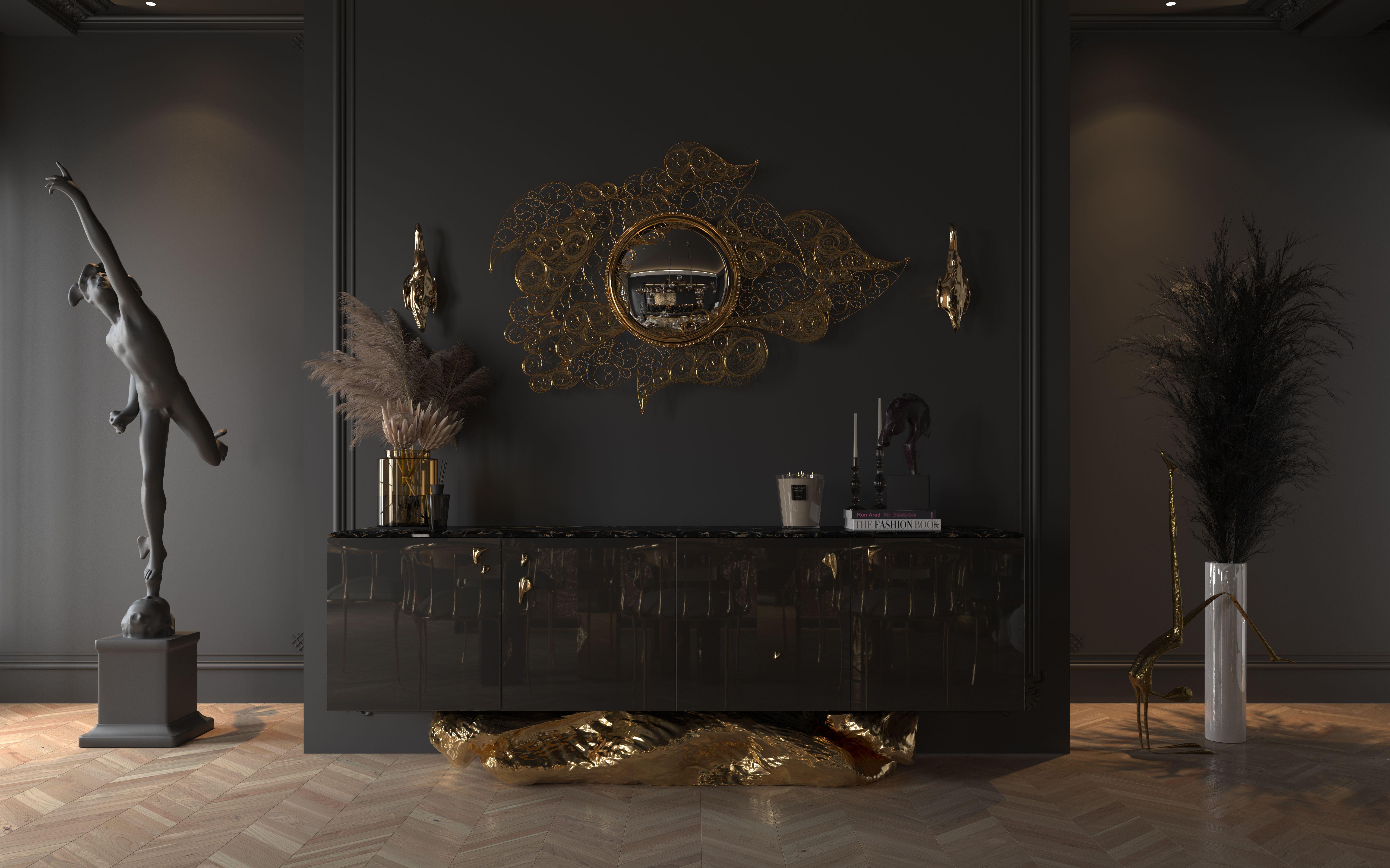Modern Contemporary Angra Black with Brass Base Sideboard by Boca do Lobo For Sale 4
