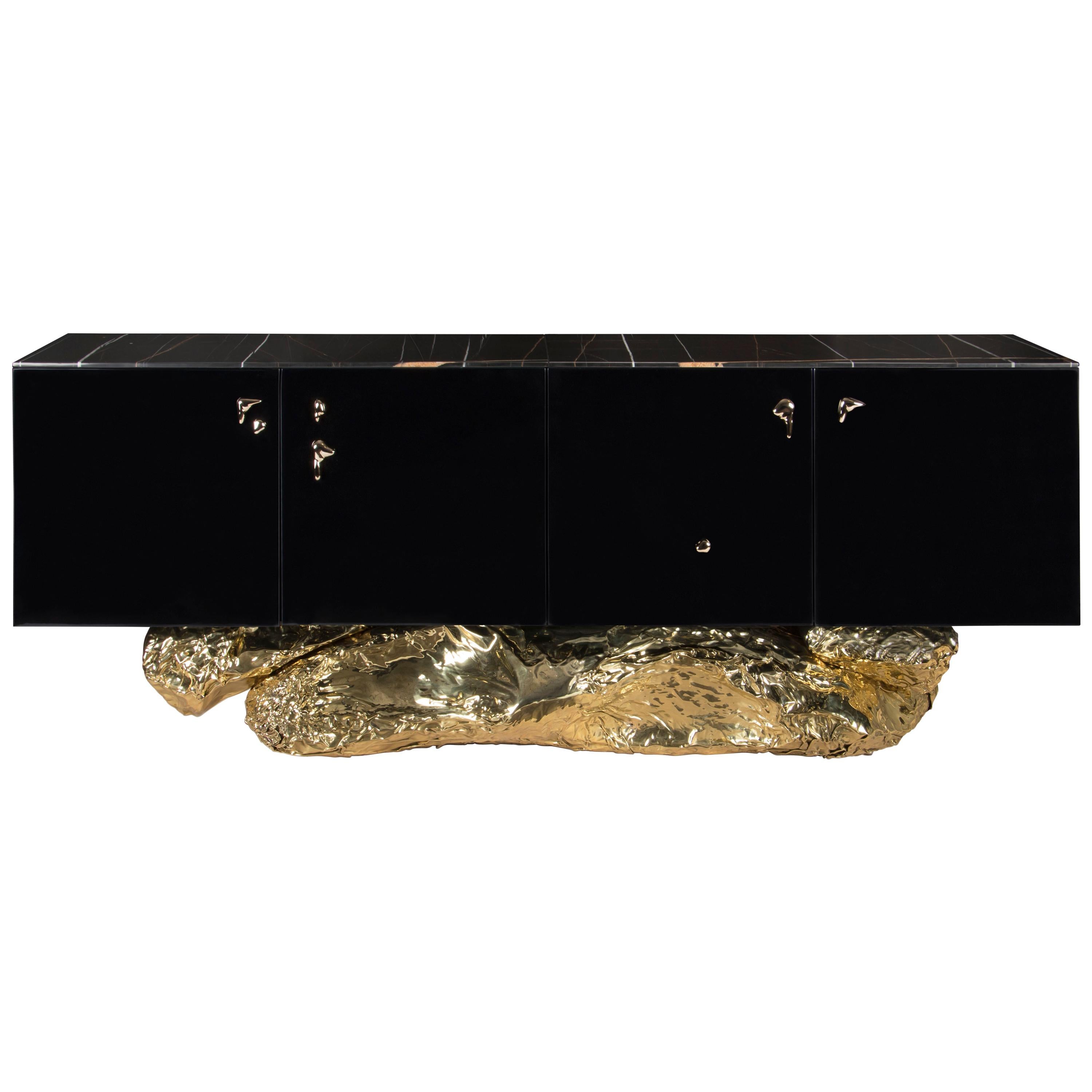 Modern Contemporary Angra Black with Brass Base Sideboard by Boca do Lobo For Sale