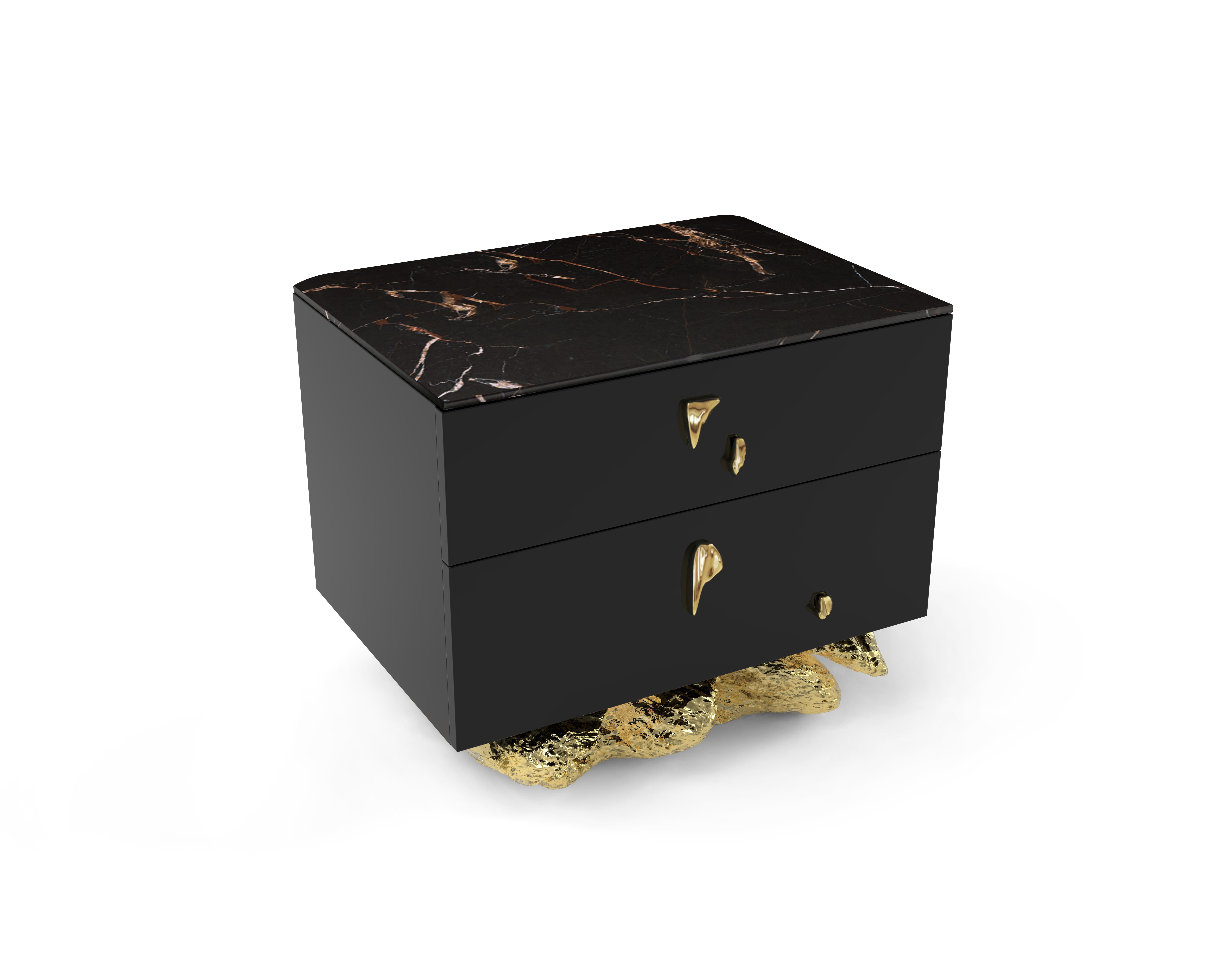 Portuguese Angra Small Nightstand - Hand-Crafted Lacquer Wood & Brass - Boca do Lobo For Sale
