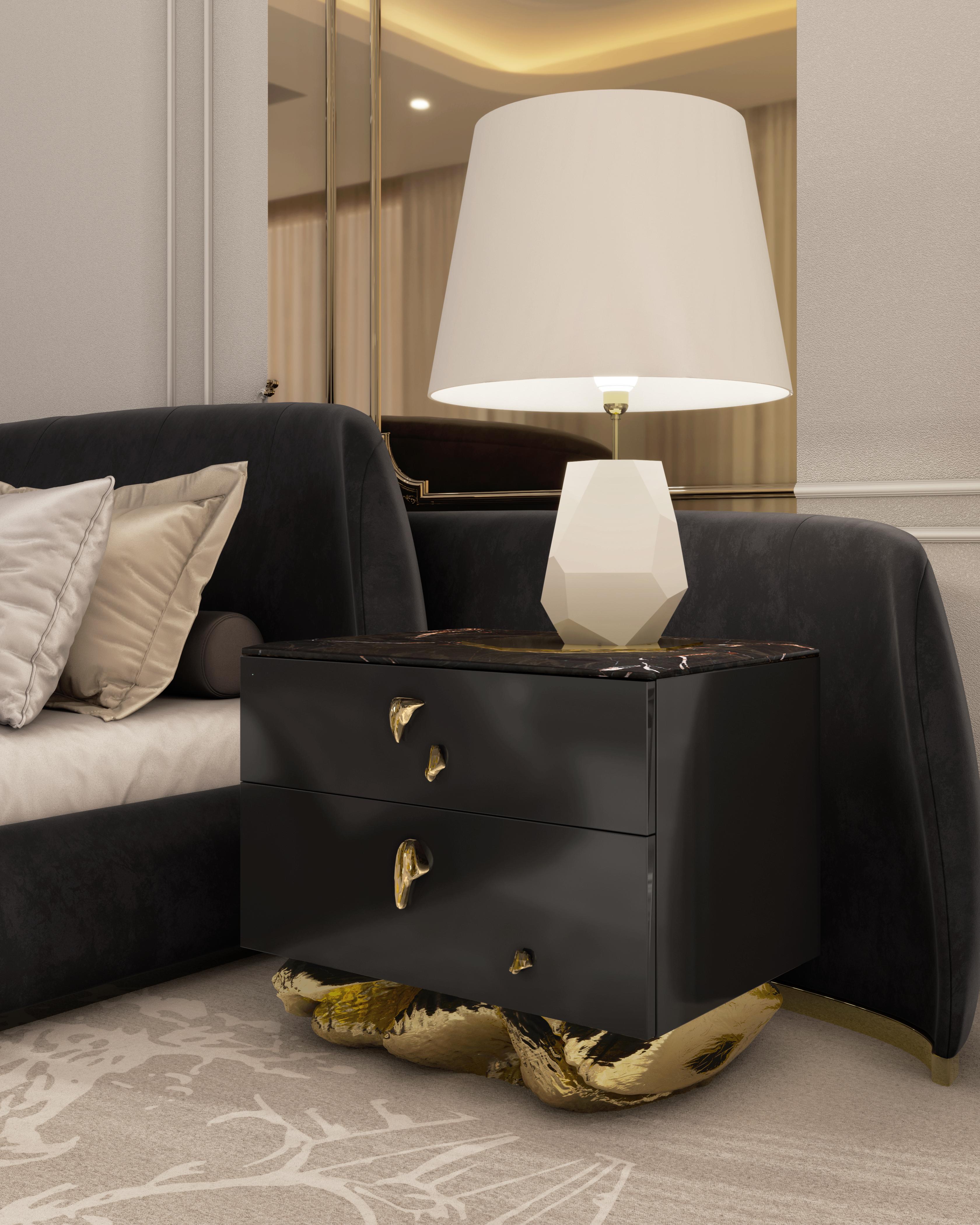 Hand-Carved Angra Small Nightstand - Hand-Crafted Lacquer Wood & Brass - Boca do Lobo For Sale