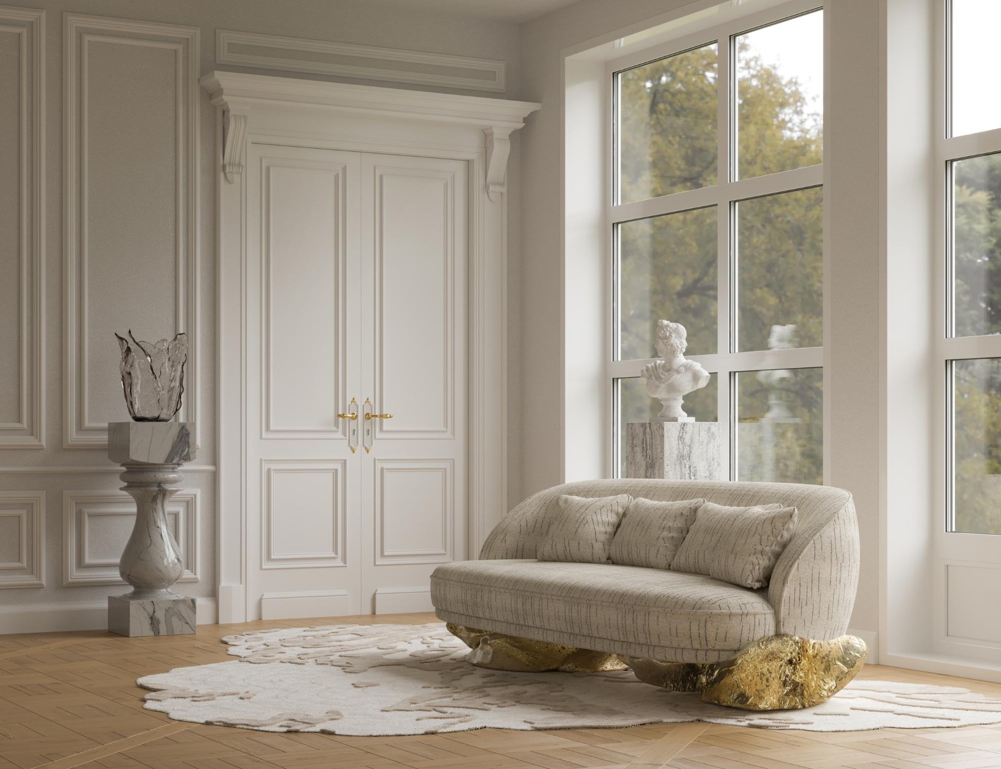 Angra Weißes Sofa – hand Poliertes, gehämmertes, gehämmertes Messing und Polsterung – Boca do Lobo im Angebot 5