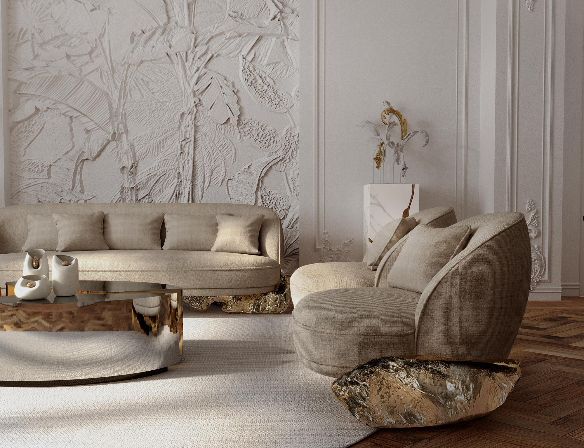 Angra Weißes Sofa – hand Poliertes, gehämmertes, gehämmertes Messing und Polsterung – Boca do Lobo im Angebot 7