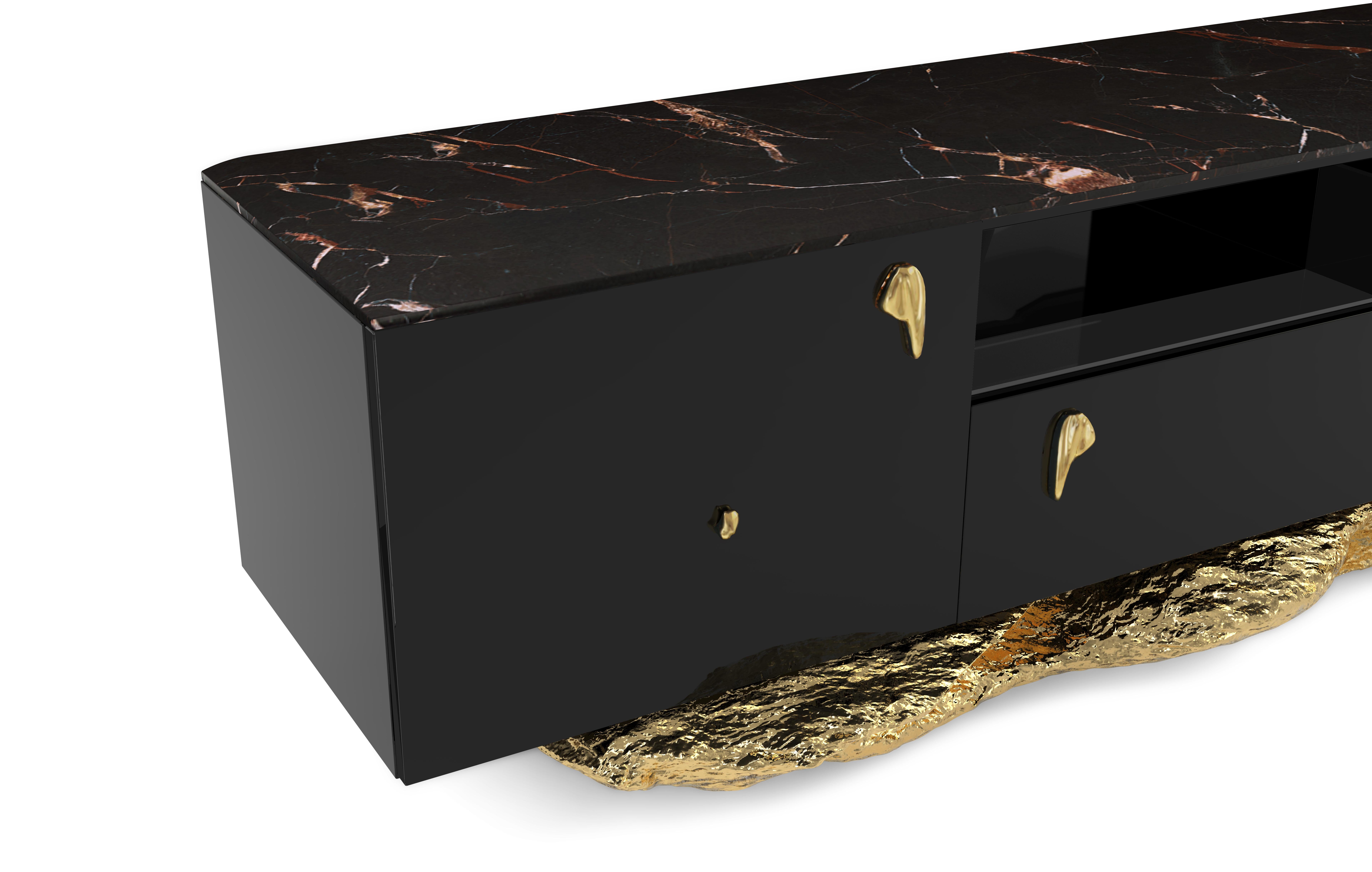 Portuguese Angra TV Cabinet - Hand-Crafted Lacquer Wood & Brass - Boca do Lobo For Sale