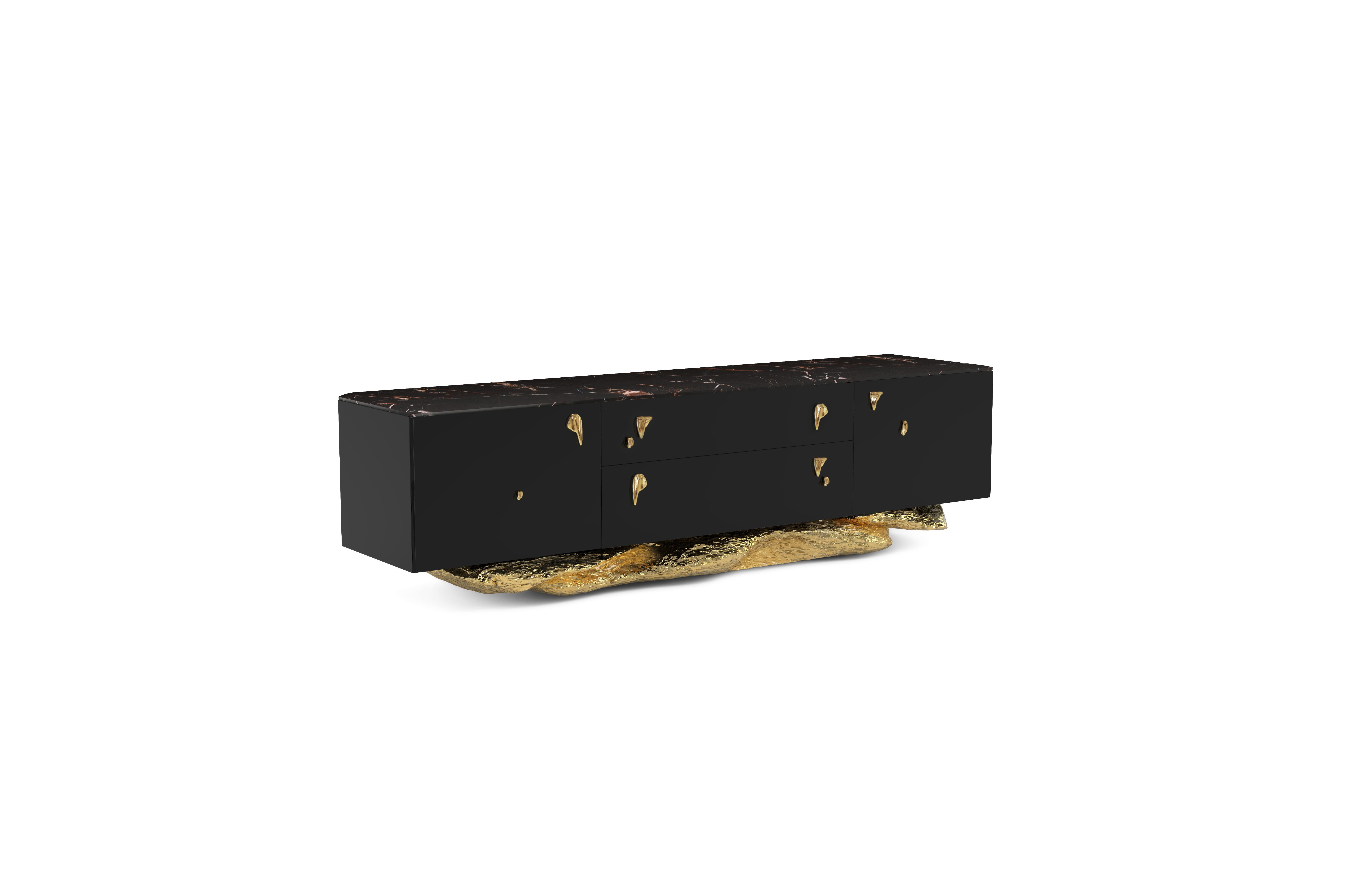 Angra TV Cabinet - Hand-Crafted Lacquer Wood & Brass - Boca do Lobo In New Condition For Sale In Rio Tinto, PT