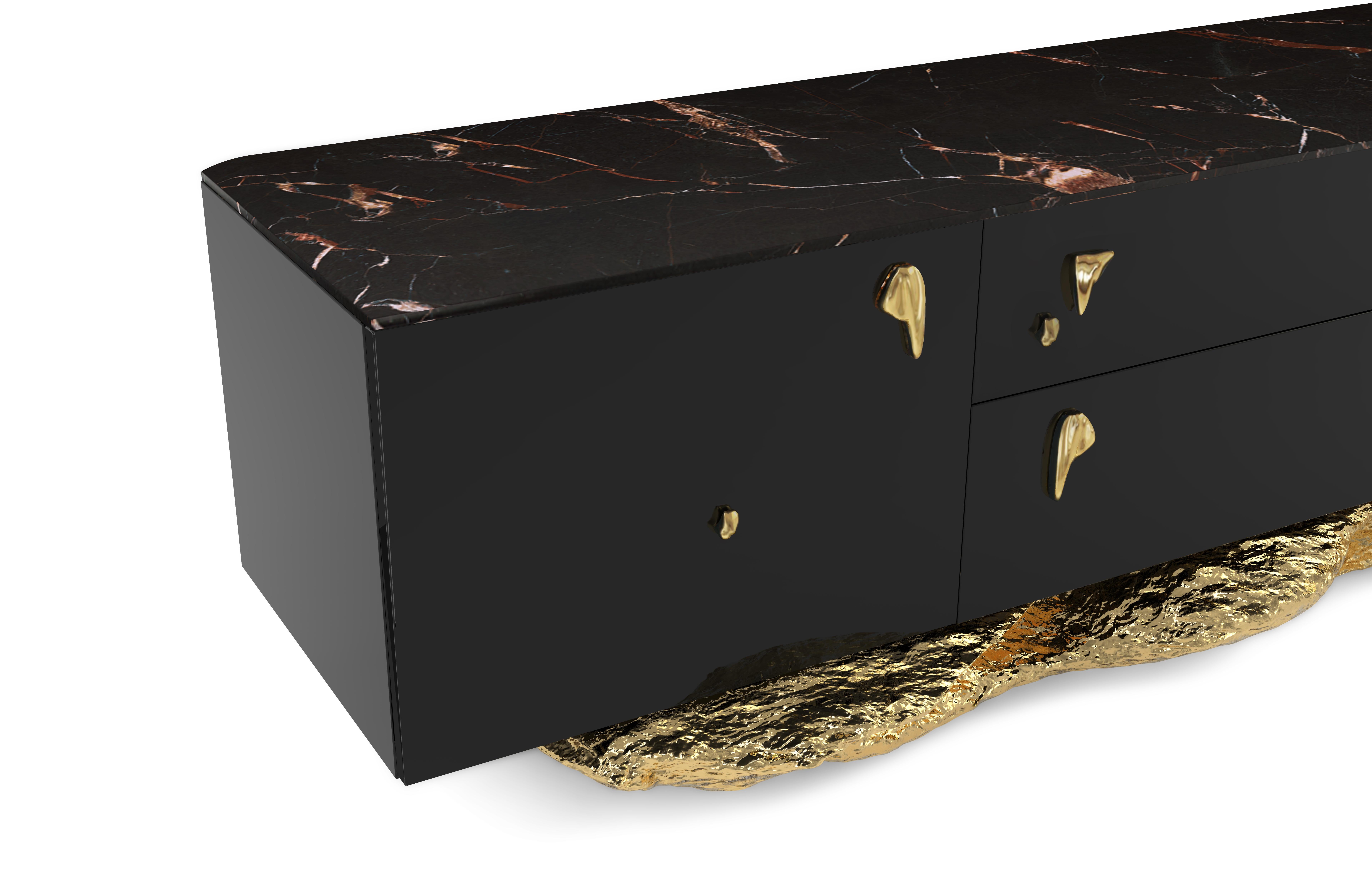 Contemporary Angra TV Cabinet - Hand-Crafted Lacquer Wood & Brass - Boca do Lobo For Sale
