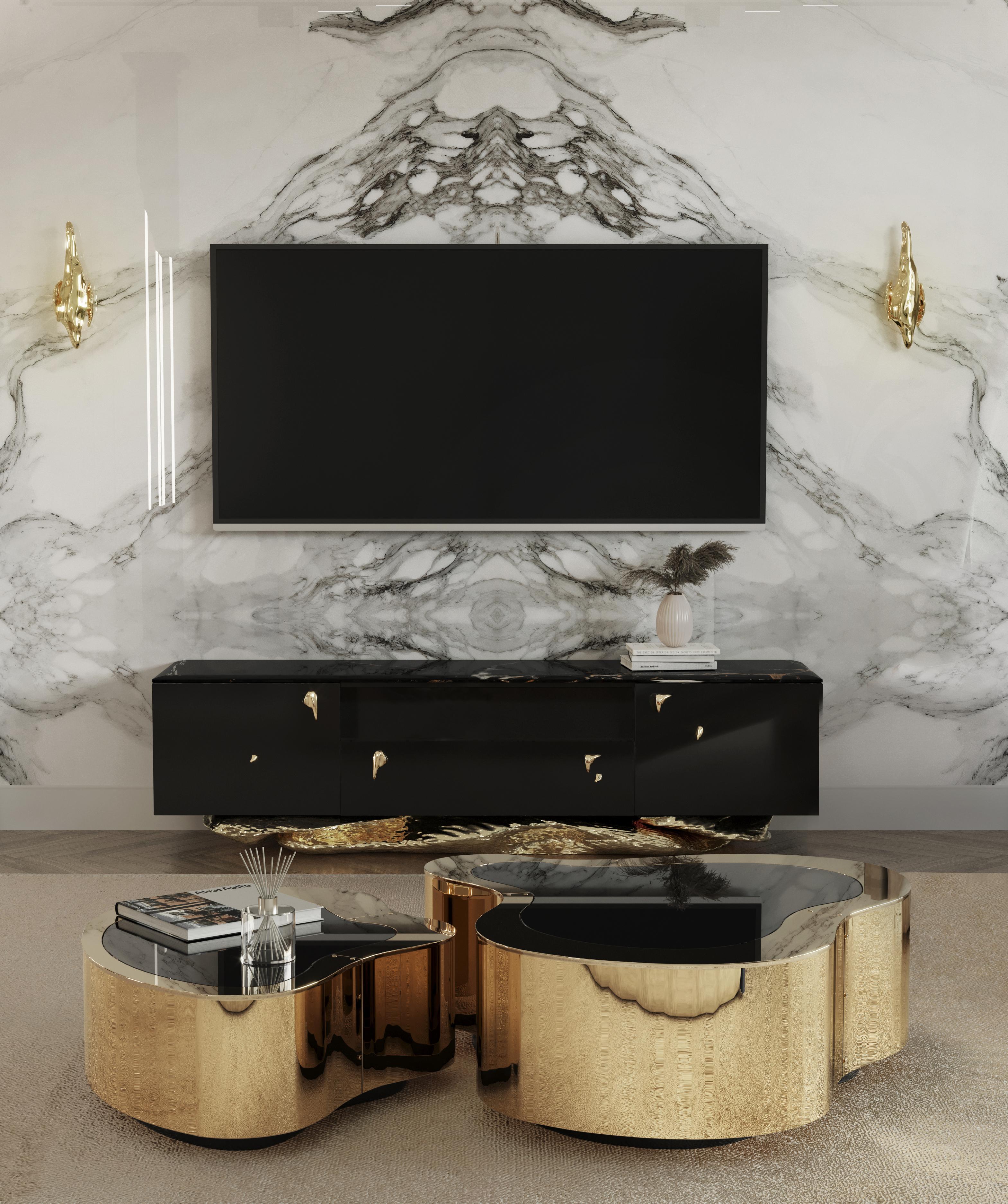 Metal Angra TV Cabinet - Hand-Crafted Lacquer Wood & Brass - Boca do Lobo For Sale