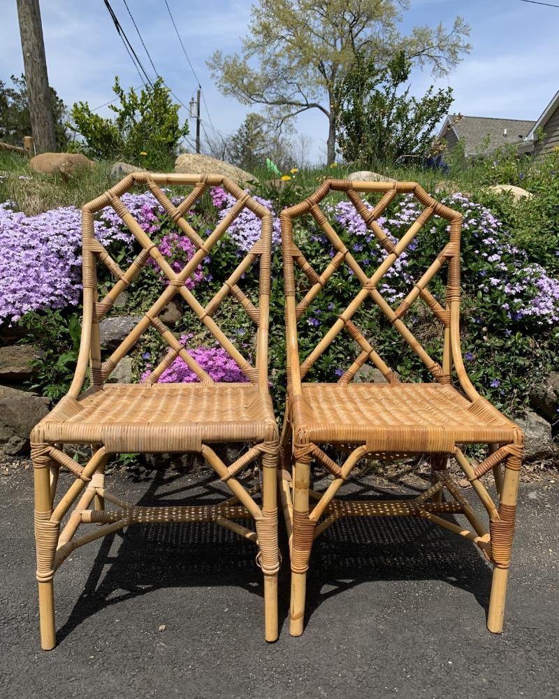 Paire de chaises d'appoint Angraves de style chinoiserie Chippendale en bambou, osier et rotin en vente 7