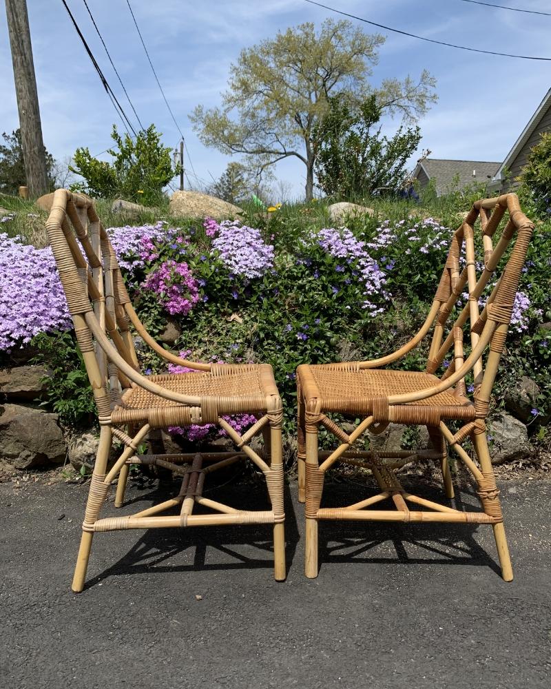 Paire de chaises d'appoint Angraves de style chinoiserie Chippendale en bambou, osier et rotin en vente 3
