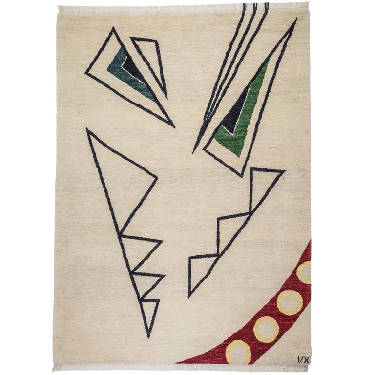 Rug Angry - Geometric Off-White Cream Red Green Dog Design Wool by ...