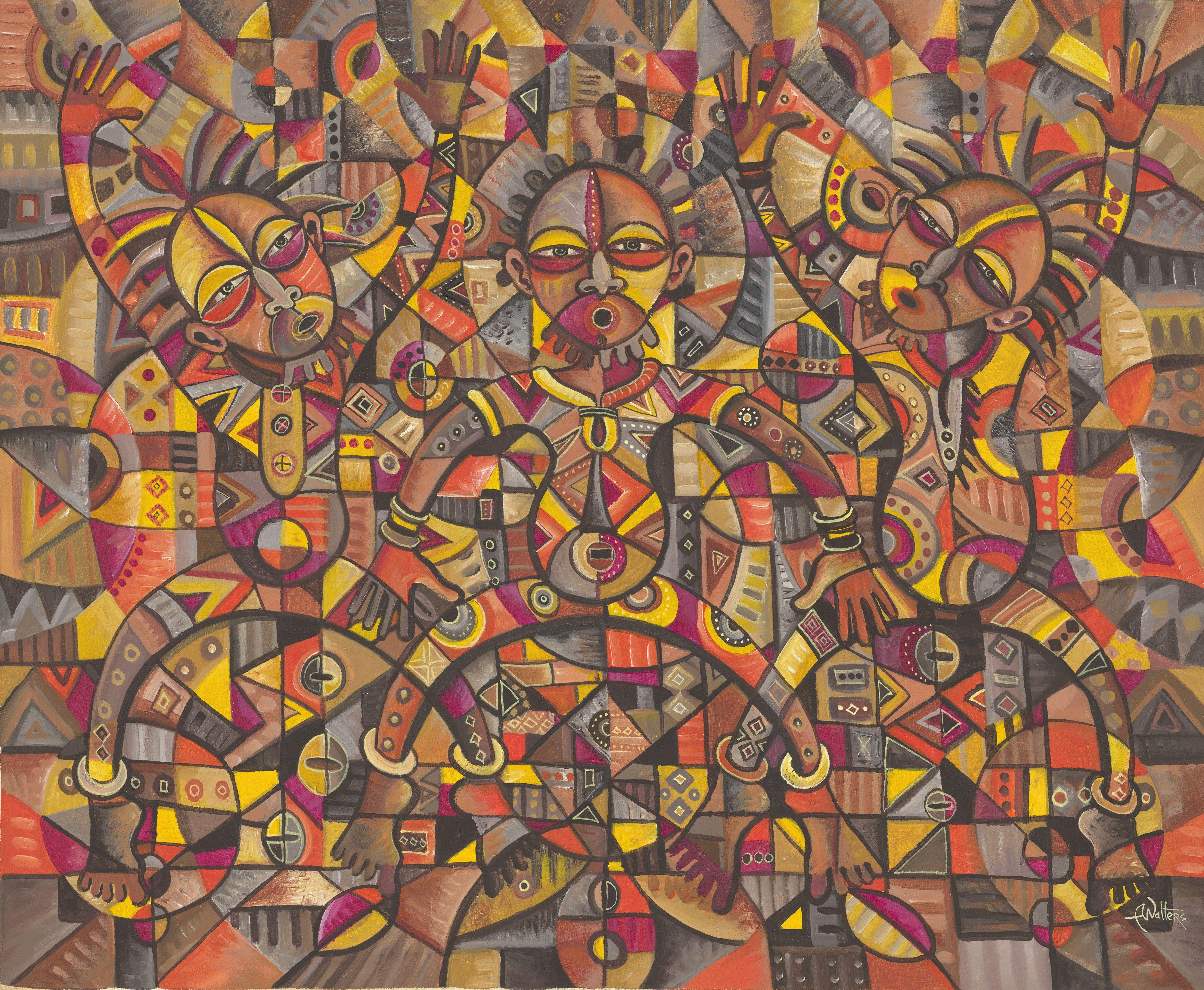 Afrikanische Tänzer, Gemälde, Acryl auf Leinwand – Painting von Angu Walters