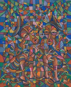 Mi mejor amigo 8 un cuadro de aldeanos africanos, Pintura, Acrílico sobre lienzo