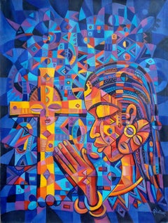 Prayer VII painting of African Christians, Painting, Acrylic on Canvas