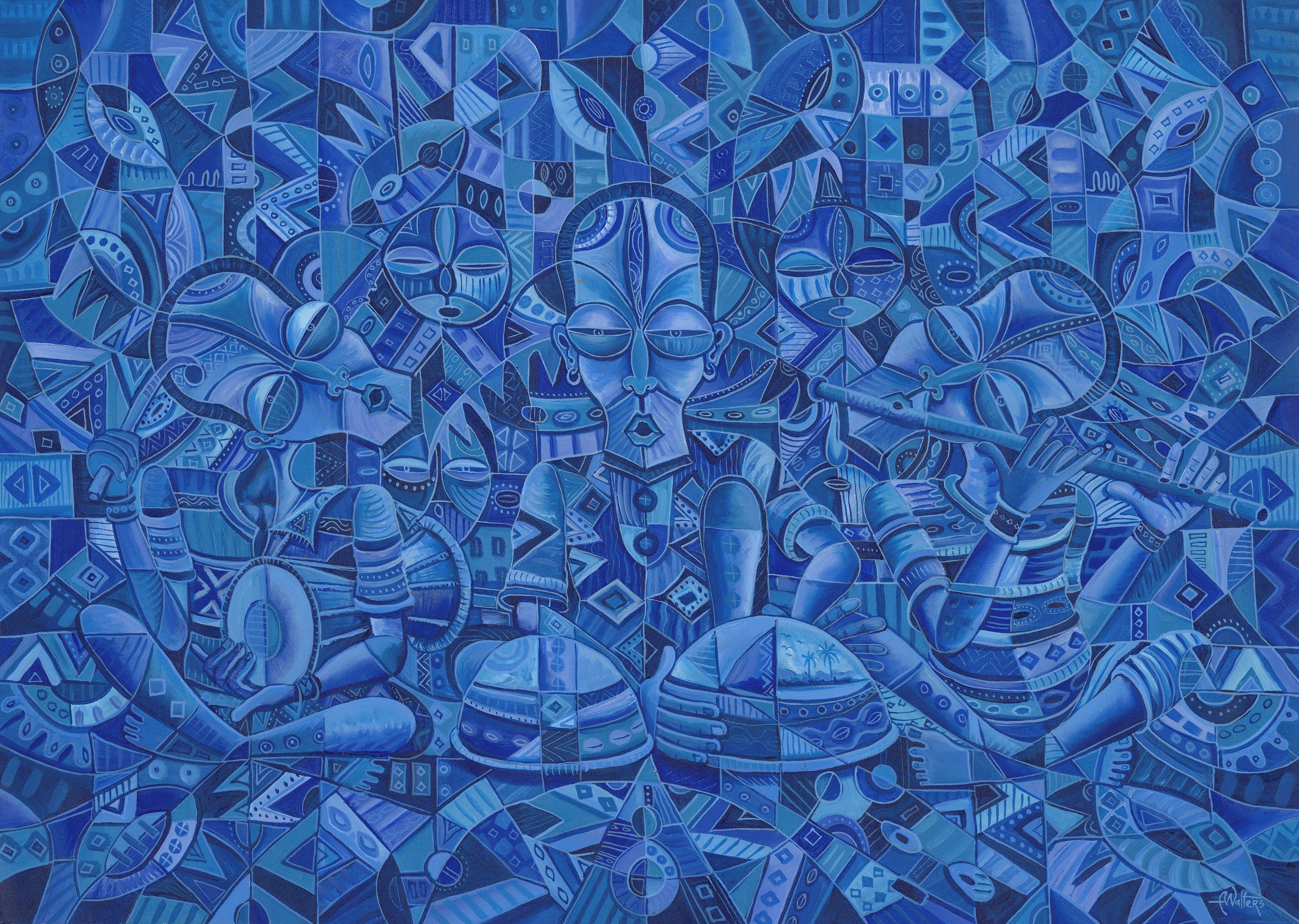 La Blues Band II, Pittura, Acrilico su tela - Painting di Angu Walters