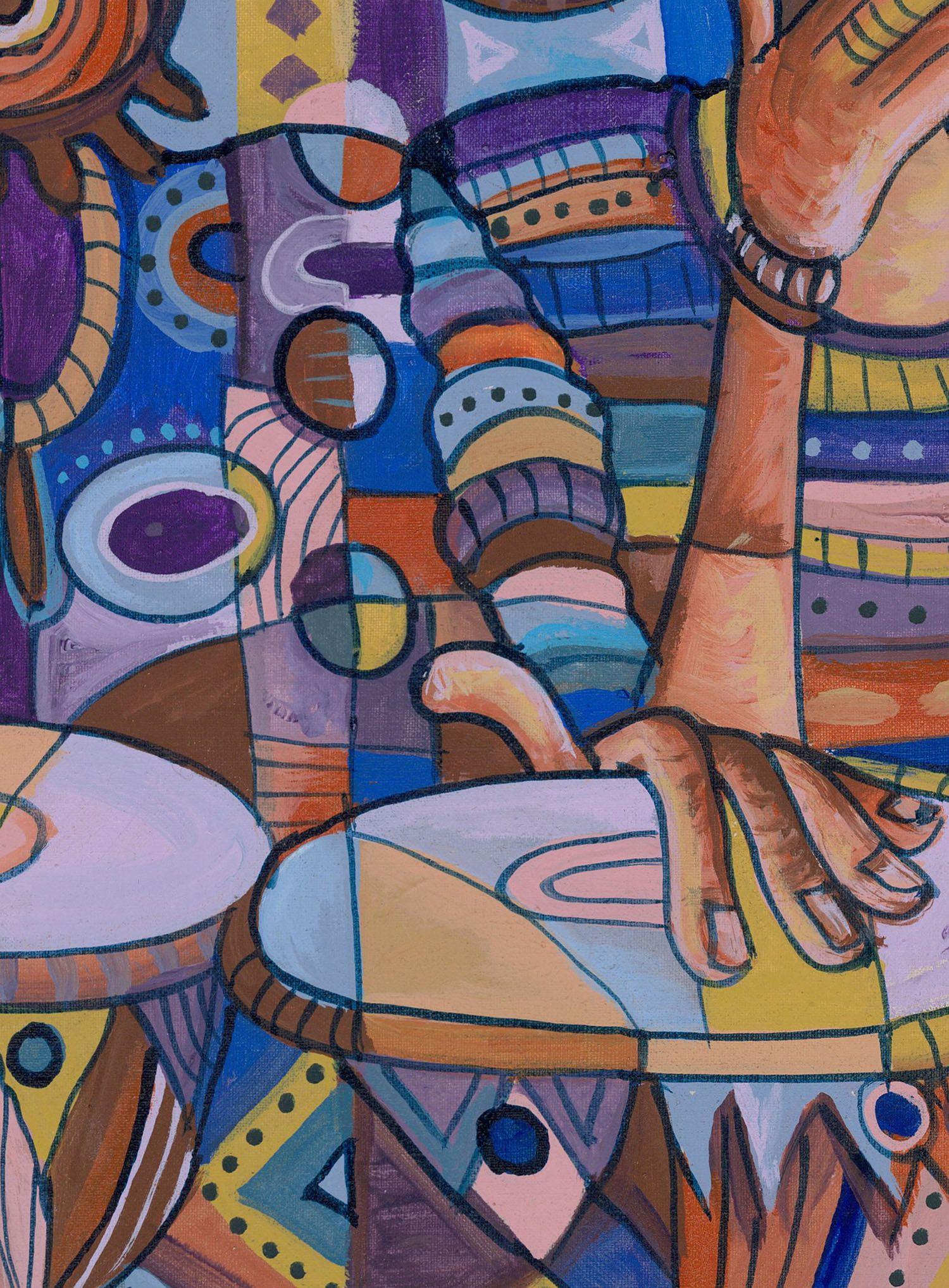 El tamborilero y el flautista IV pintura de Afric, Pintura, Acrílico sobre lienzo en venta 1