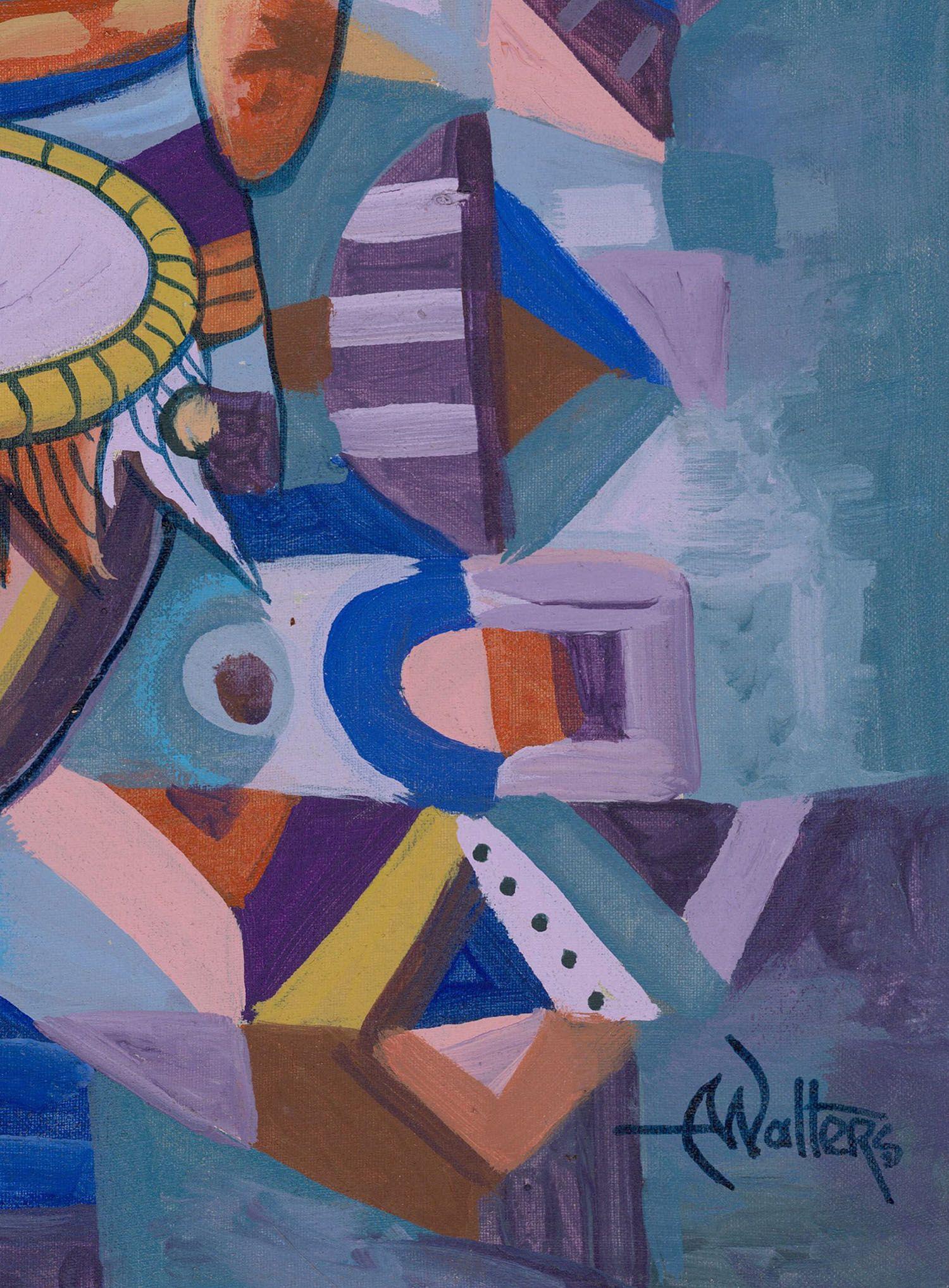 The Drummer and the Flutist IV painting from Afric, Painting, Acrylic on Canvas For Sale 1