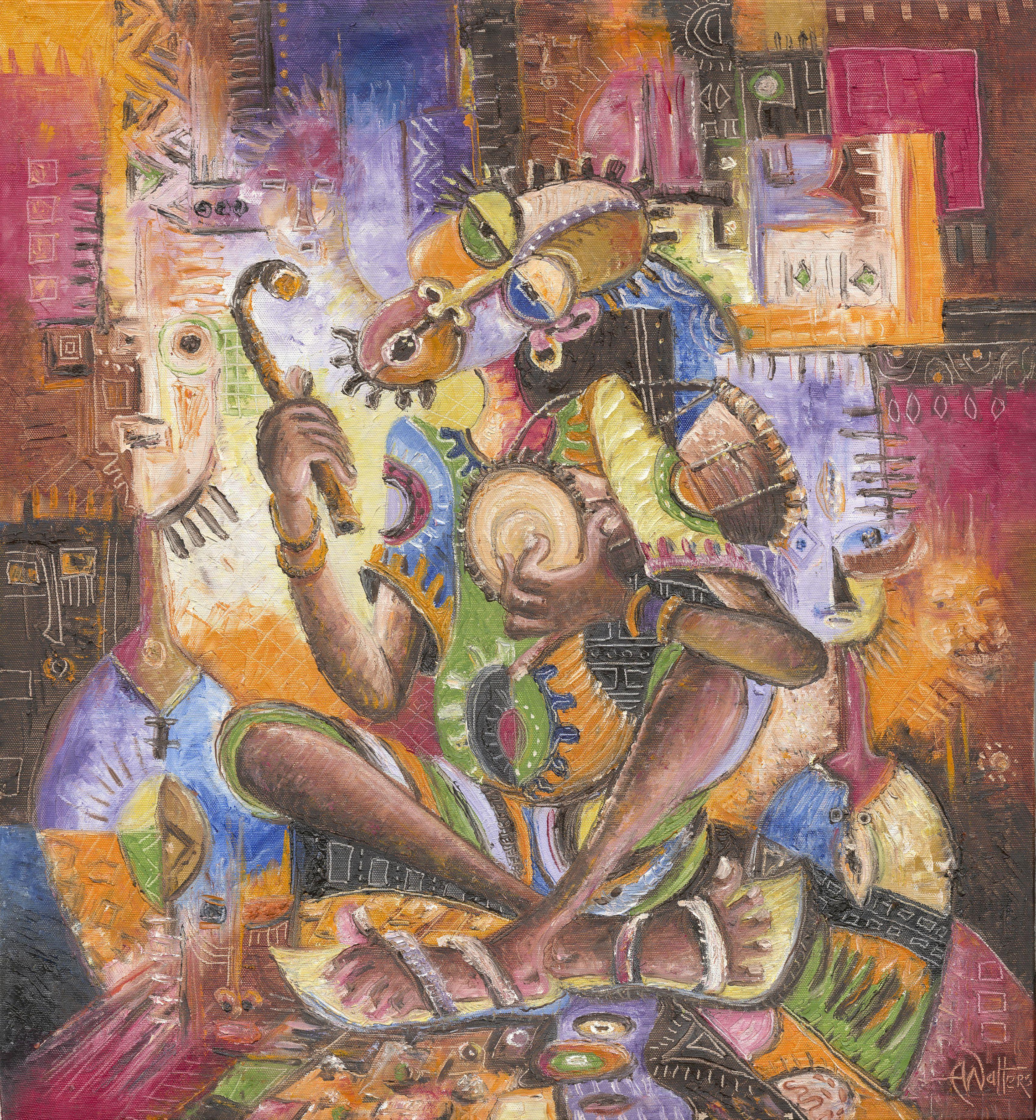 Il tamburino, Pittura, Olio su tela - Painting di Angu Walters