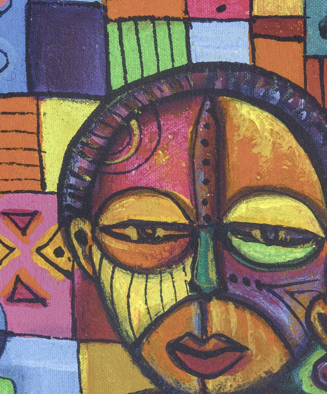 La familia feliz, Pintura, Acrílico sobre lienzo - Painting Abstracto de Angu Walters
