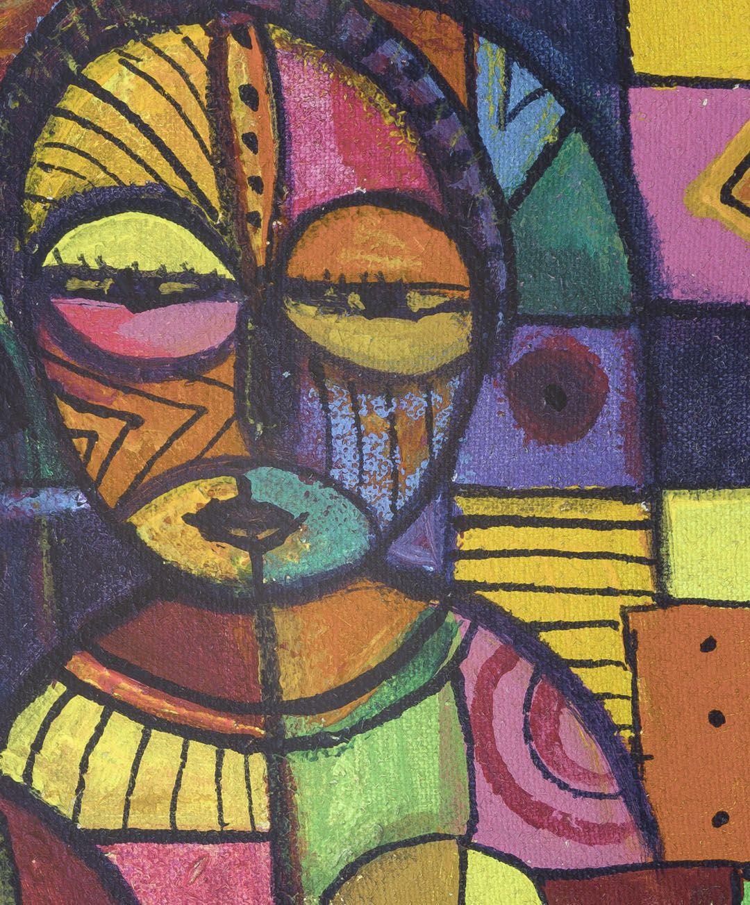 La familia feliz, Pintura, Acrílico sobre lienzo - Abstract Painting Gris de Angu Walters