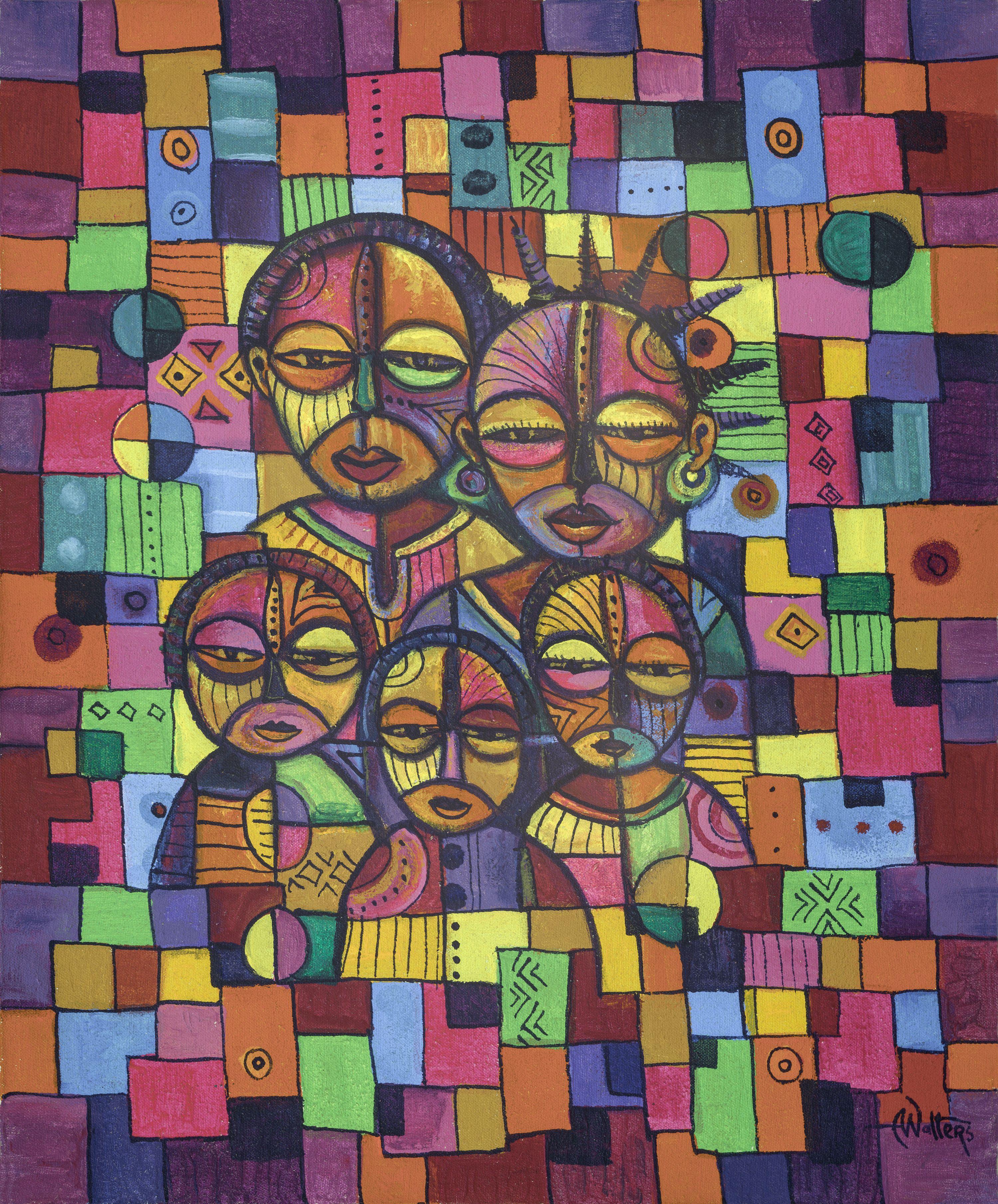 Abstract Painting de Angu Walters - La familia feliz, Pintura, Acrílico sobre lienzo