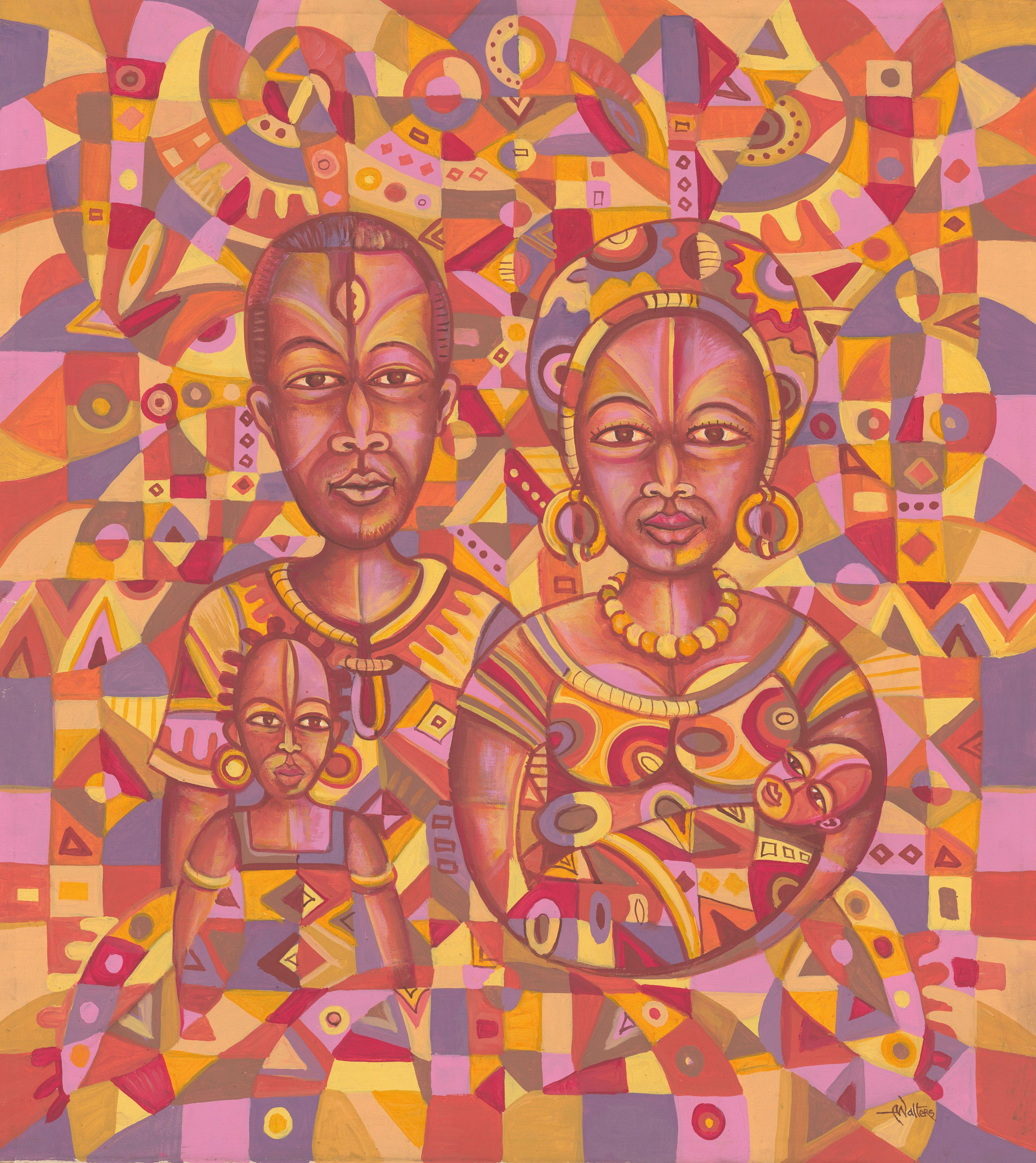 La famiglia felice XXI, Pittura, Acrilico su tela - Painting di Angu Walters