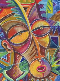 Gli abitanti del villaggio felice IV, Pittura, Acrilico su tela