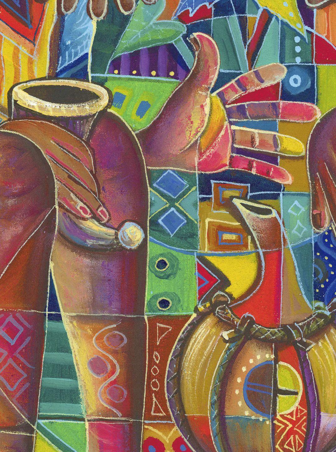 Gli abitanti del villaggio felice IV, Pittura, Acrilico su tela - Painting Surrealismo di Angu Walters