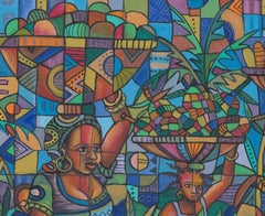 To the Market 5 African women and girls, Painting, Acrylic on Canvas